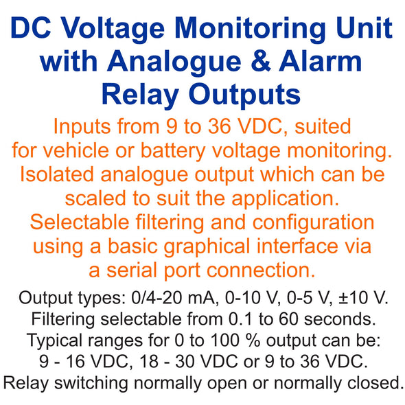 DC Voltage Monitoring Unit - Analogue & Alarm Relay Outputs